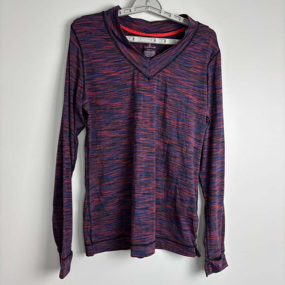 CUDDL DUDS Flex Fit Long Sleeve V-Neck Striped Tunic Womens XL Purple Red Blue - Picture 6 of 8